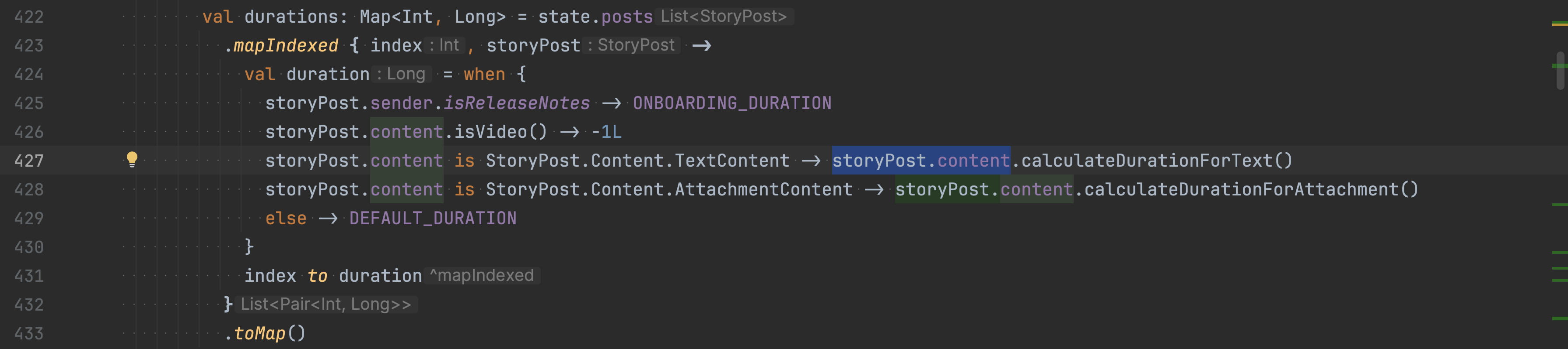 Selecting the storyPost.content expression for 'Introduce Variable…'