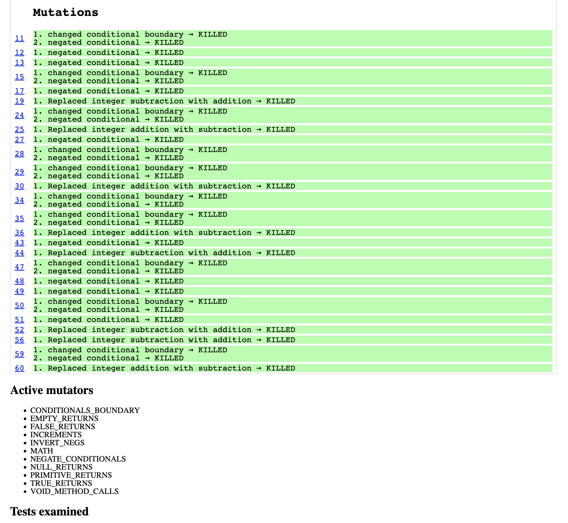 A mutation test report as proof that we have achieved complete regression protection